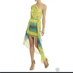BCBG maxazria Margot lemongrass one shoulder high-low dress - medium